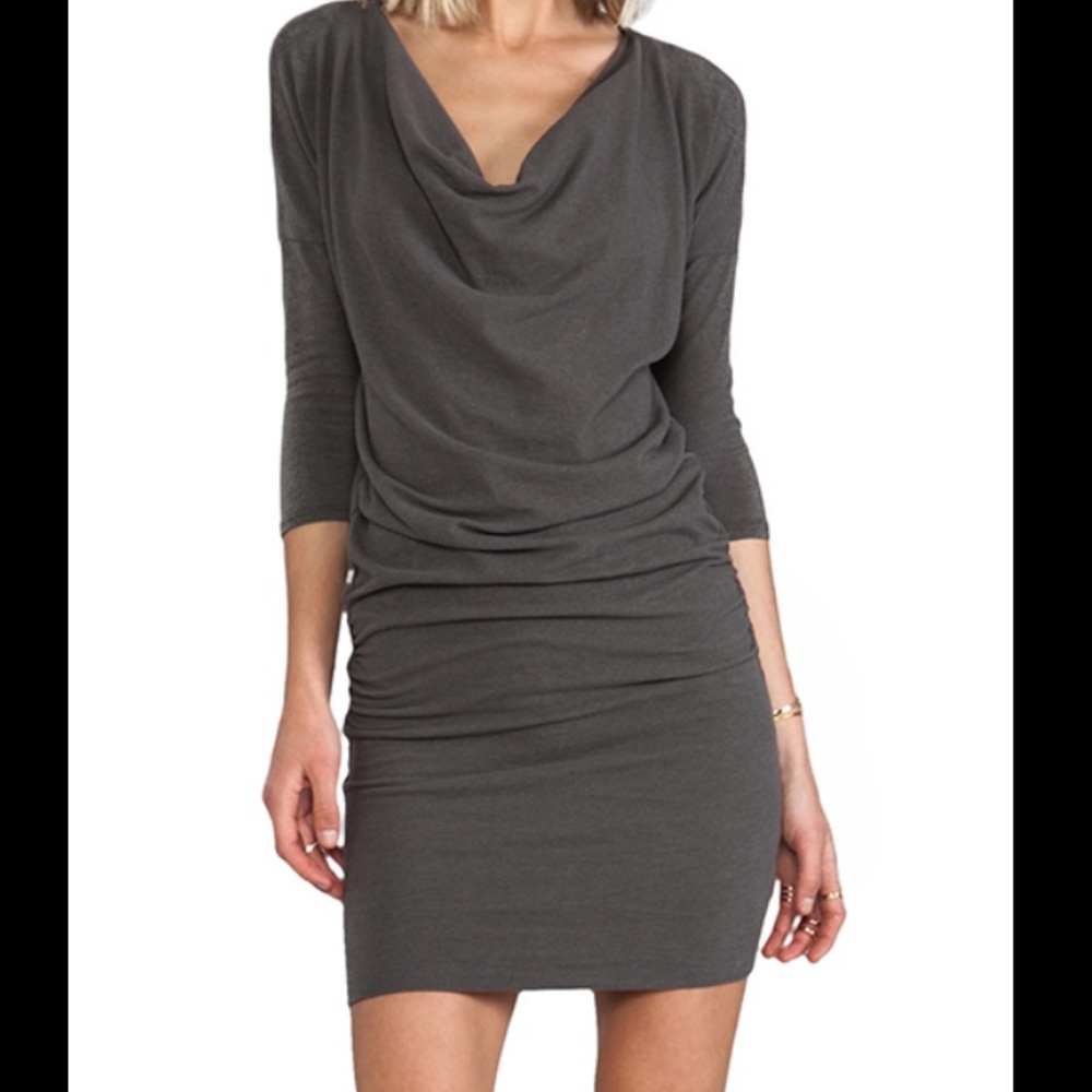 James Perse cotton batwing fitted light grey dress
